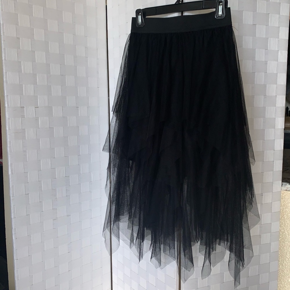 Tiered black mesh skirt